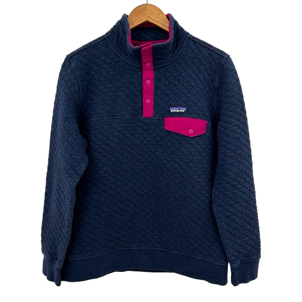 Patagonia Navy Quilted Pullover with Magenta Trim